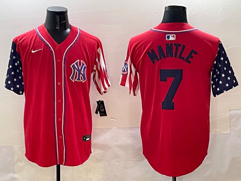Men New York Yankees 7 Mantle Red a generation of national flags Jointly Name 2025 Nike MLB Jersey style 1